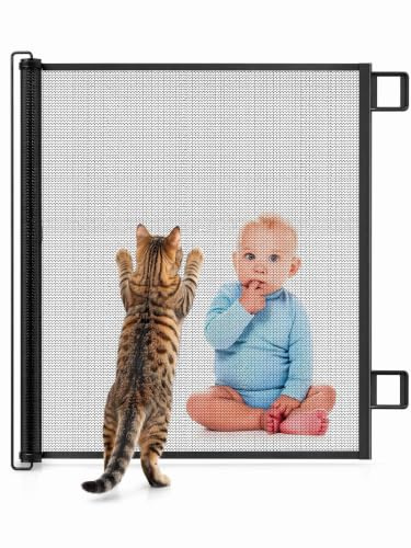 Cancelletto per bambini scale, estensibile fino a 150 cm x 78 cm alto, porta retrattile in rete per scale, corridoi, interno ed esterno (Nero) Cancelletto bambini Cancelletto per scale per cani