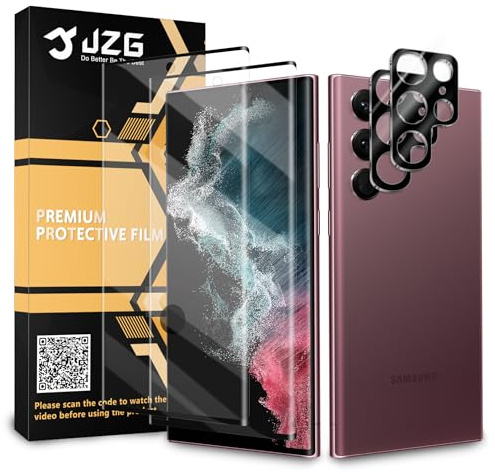 JZG 2 x Protector Pantalla para Samsung Galaxy S22 Ultra (6,80 Pulgadas) con 2 x Protector de Lente de Cámara, Autorreparación, Compatible Huellas Dactilares ID, HD Clara, Antiarañazos