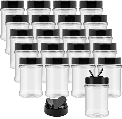 TESIN 20 Stück Gewürzgläser aus Kunststoff mit Streudeckel – 150 ml / 5 oz Kleine Gewürzbehälter, Runde Gewürzgläser Leer für Küche, Kräuter, Pulver & Haushaltsnutzung