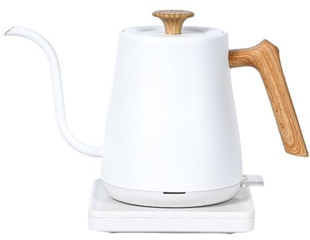 Pitycbo Bouilloire Électrique Chauffe-Eau en INOX Verseuse pour Infusion Lente Théière avec Poignée Ergonomique Adaptée pour La Cuisine et l'espace de Travai, Grain de Bois Blanc