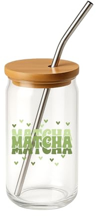 LIEBTASTISCH Matcha Glas mit Deckel & Strohhalm – Wiederverwendbares Trinkglas mit Herz-Design inkl. Reinigungsbürste – Geschenkidee für Frauen, Freundin, Mama, Geburtstag & Weihnachten