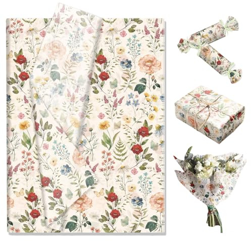 50 Stück Seidenpapier Geschenkpapier, Florales Garden-Design Transparentpapier Bunt, Seidenpapier Verpackungsmaterial Geschenkpapier, Füllpapier für Geburtstag Geschenk Party Weihnachtsdeko, 50×35CM