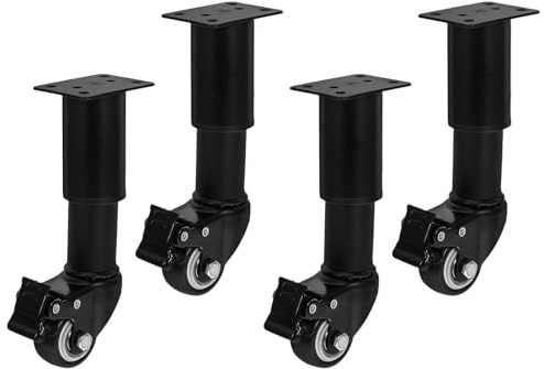 DIKACA Patas Ajustables para Sofá con Ruedas Giratorias Metal Negro Altura Regulable 145-160 MM 4 Piezas Soporte Móvil para Muebles Mesas y Camas Adecuado para Reorganización de