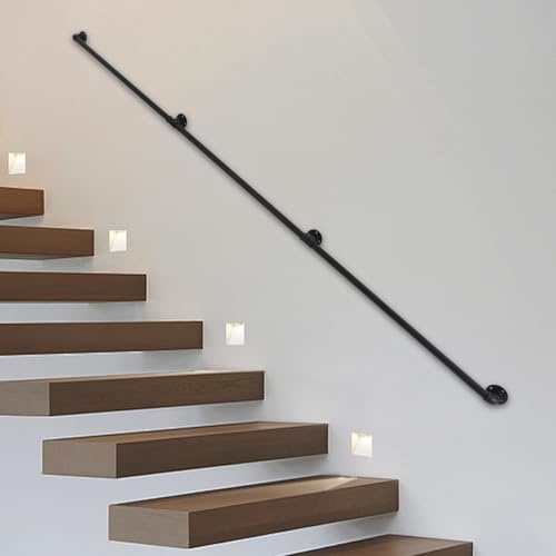Handlauf Schwarz 3m – Metall Treppengeländer Innen & Außen, Wandhandlauf aus Schmiedeeisen, Haltegriff für Treppe, Balkon & Brüstung, stabile Treppe Halterung Durchmesser: 3,2 cm