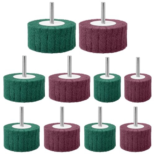 10-teiliges Schleifscheiben, Lamellenschleifer Schleifmop Set 25/30/40/50/60mm, Fächerschleifer und Vlies-Schleifscheiben zum Reinigen, Entfernen von Farbe und Oxid, mit 6mm Schaft für Bohrmaschinen