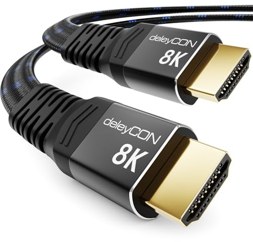 deleyCON 1,5m Cavo HDMI 2.1 8K Piatto - per TV, Monitor, PS4, PS5, Xbox, Soundbar Dolby Atmos EARC, HDR10+ VRR - 48Gbps Ultra High Speed Cable - 10K/8K@60Hz, 4K@120Hz/144Hz, 2K@240Hz