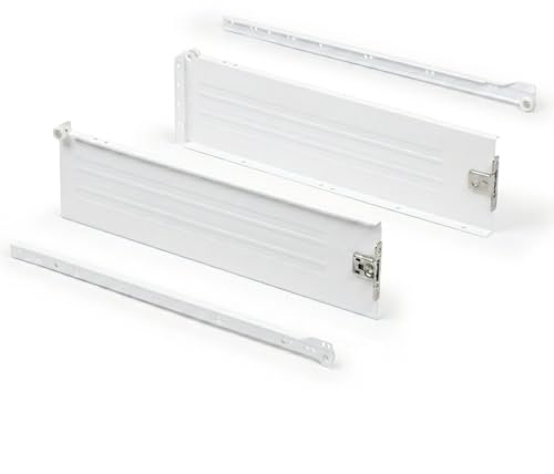 Laterales Metálicos para Cajón con Rueda – Juego de Guías Laterales en Acero (Altura y Fondo a Elegir, Blanco o Gris) (Blanco, 150x500 mm)