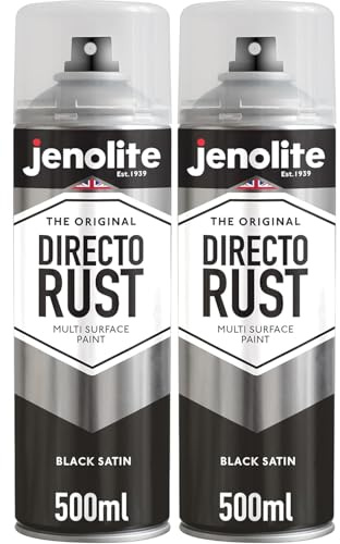 JENOLITE Directorust Black Spray Paint for Metal Satin Finish 2 x 500ml | Direct To Rust Spray Paint - All-In-One Multi Surface Spray Paint for Metal, Wood, Plastic, Ceramic