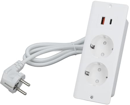 CHICIRIS Presa di Corrente da Incasso, 2 Prese con Porte USB C e USB A, Presa da Tavolo Integrata per Installazione di Mobili, Ufficio Domestico, 3000 W, Materiale PC Ignifugo (WHITE)