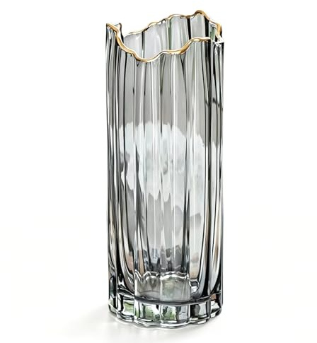 Klar glasvas, 30 cm cylinderglas blomvas, glasvaser med guldkant, blomvas modern för bröllopsdekoration, bordsdekoration, vaser, tulpanvas, blomvas (grå)