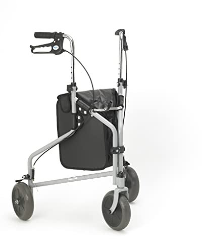 Days Tri Wheel Folding Walker with Loop and Lockable Brakes, Mobility Aid, Easy to Manoeuvre & Height Adjustable, For Eldery and Disabled Users, Silver