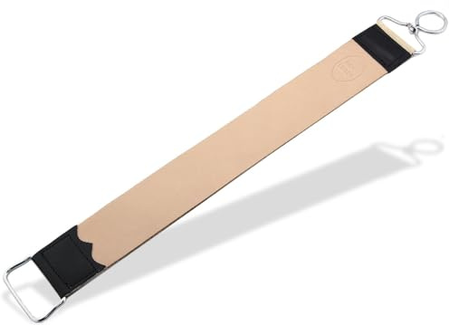 InstrumenteNrw Streichriemen Echt-Leder 2-Seitig Hängeriemen mit Ösen 50 cm | Lederriemen zum Schärfen von klassischen Bartmessern 2-seitiger Leder Rasiermesserschärfer mit Metall Ösen zum Einhängen