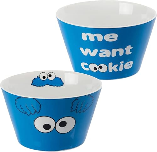 United Labels Sesamstraße Schüssel - Krümelmonster Me want Cookie Müslischale Schale aus Porzellan Blau 500 ml
