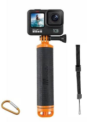 micros2u Waterproof Floating Handle (updated v2) Hand Grip. Compatible with GoPro Hero 13 12 11 10 9 8 7 6 5 4 3, Mini, DJI Osmo, Max, Insta360 + other Action Cameras