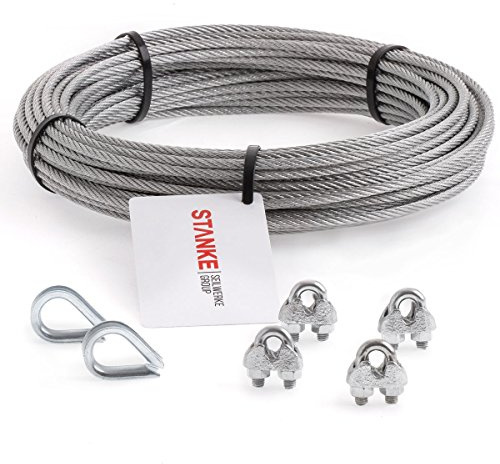 Seilwerk STANKE Cuerda de acero galvanizado 40m, Cuerda de acero con diámetro 8mm 6x19, 2x guardacabo, 4x abrazadera - SET 1