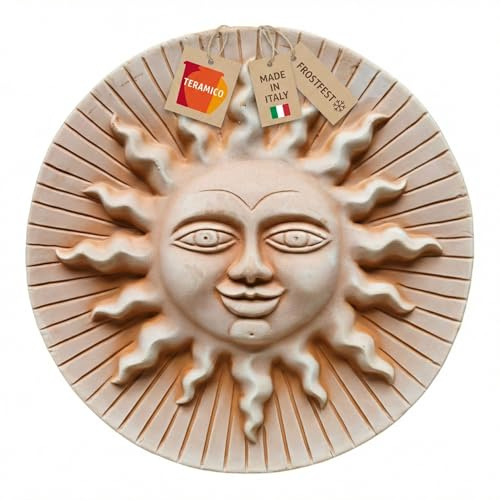 Teramico Deko Wandbil Sonne und Mond Italienisches Terrakotta Frostfest Witterungsbeständig- QUALITÄTSWARE Dekoration für Garten und Terrasse (Sole Righe 31cm)