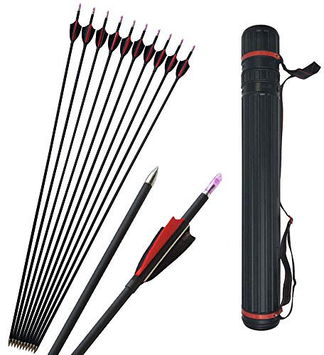 MILAEM 12 stücke 31 Zoll Bogenschießen Carbon Pfeile Jagdpfeil 1000 Wirbelsäule für Compound und Recurve Bogen Ziel Praxis (Rot+ Köcher)