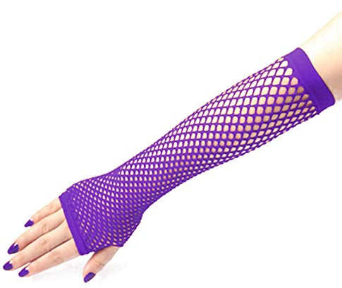Egurs Damen Mädchen Fischnetz Netz Lang Handschuhe Fingerlos Lila | Atmungsaktives Netzdesign mit elastischer Passform, modisches Accessoire für Outfit Styling, Alltag Party und Events