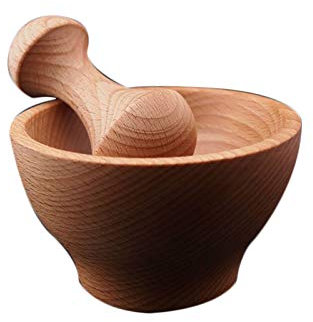 Juego de mortero de madera - Pequeño mortero de cocina y mortero - Moler especias y hierbas - Gran regalo - Mortero de madera de haya resistente - Tamaño 10,5 cm x 6 cm