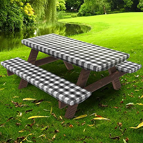 UMINEUX Mantel de Picnic con Fundas de Banco, Mantel Ajustable para mesas rectangulares de 6 pies, Respaldo de Franela de Vinilo con Borde elástico, para Fiestas y cenas al Aire Libre/Interior (30 x