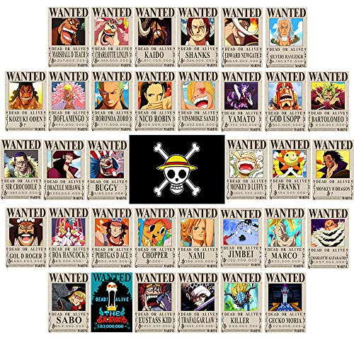 TYZZHOA Anime [OP] Wanted Posters 30×21cm, New Bounty Edition, Straw Hat Pirates Crew Zoro, Sanji, Nika Luffy 3 Billion, a Set of 35PCS