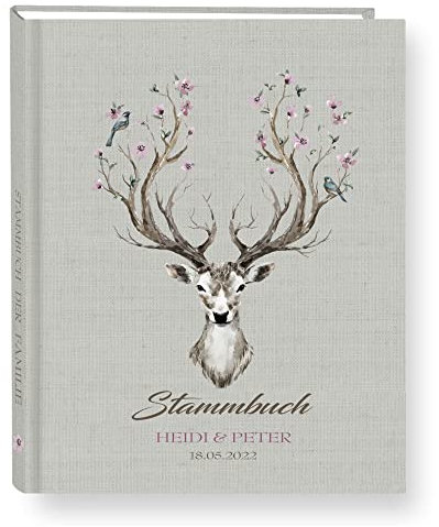 Stammbuch der Familie personalisiert Chifre grau A5 ca. 18 x 23 cm Familienstammbuch Stammbücher Hirsch in Handarbeit