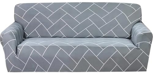 PENGMAI Stretch Sofa Slipcovers L Shape Spandex Fabric Sectional Sofa Cover for 1/2/3/4 Seater Sofa with Elastic Strap Couch Cover Furniture Protector for Kids,Pets Grey Grid