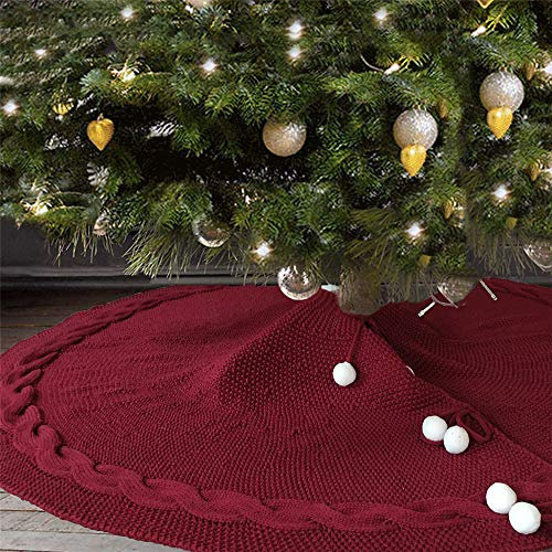 Oduo Weihnachtsbaum Rock, Weihnachtsbaumdecke Christbaumständer Weihnachtsbaum Röcke Rund Plüsch Baum Teppich für Weihnachten Neujahr Party Weihnachtsbaumrock Dekorationen (122cm,Rot)