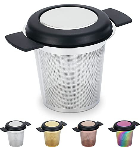 Kyraton Colador De Malla Fina Para Infusor De Té y Café, Filtros De Acero Inoxidable Con Gran Capacidad y Asas Dobles De Tamaño Perfecto Para Colgar En Teteras. (Plata)