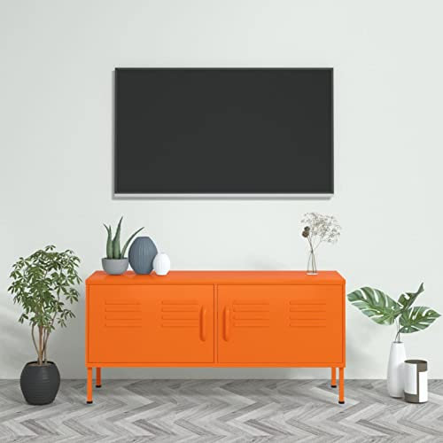 Gecheer Mobile TV Moderno Armadio TV Tavolino Porta TV, Mobile TV con Ripiani, Mobiletto Basso da Salotto, Mobile Basso per TV, Armadietto Credenza Multimediale Arancione 105x35x50 cm in Acciaio