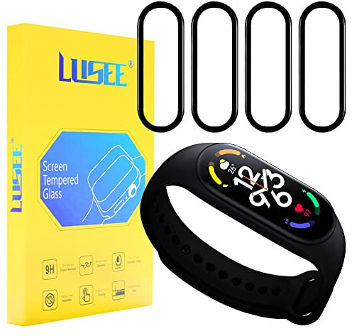 LUSEE - Juego de 4 protectores de pantalla compatibles con Xiaomi Mi Band 8 y Xiaomi Mi Band 7, cobertura completa 3D, antiarañazos, sensible, sin burbujas