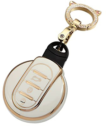 Autoschlüssel Hülle, Asudaro TPU Autoschlüssel Tasche Auto Fernbedienung Schlüsselanhänger Strass 360 Grad Schlüsseletui Schlüsselschutz Kompatibel mit Mini Countryman/Cooper/Clubman Weiß
