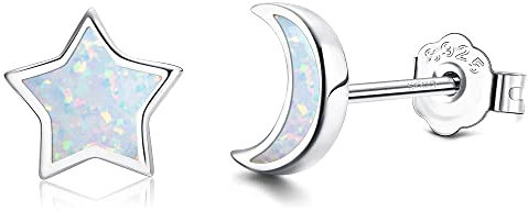KRFY 925 Sterling Silber Stern Ohrstecker Ohrringe für Mädchen Damen 14K vergoldet Hypoallergene Kinder Silber Ohrringe für Mädchen Opal Schmuck Geschenke für empfindliche Ohr Piercing mit Boxen