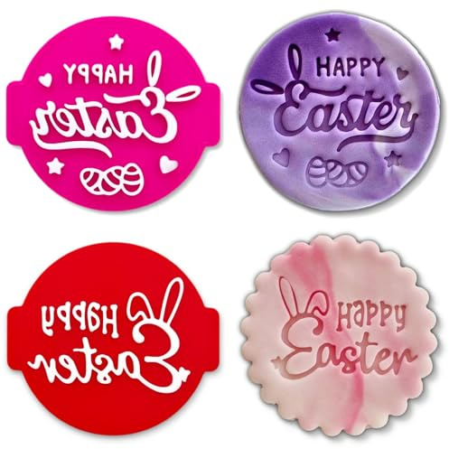Happy Easter (Set of 2 Stamps) - Embosser Stamp for Fondant, Icing, Cupcake, Cake, Decoration