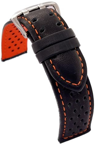 diloy Correa reloj cuero perforado rally racing 380 | Pulsera piel vacuno costura y forro en azul rojo naranja rosa hebilla doble acero grosor 5mm con cambio rápido