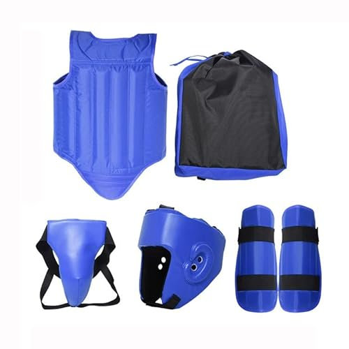 Kopf, KöRper Und Fuß Schutz GeräT Set Martial Arts Protector Ausrüstung Sanda Kickboxing Kit 5pcs Gear Set Für Männer Und Frau (Color : Blue)