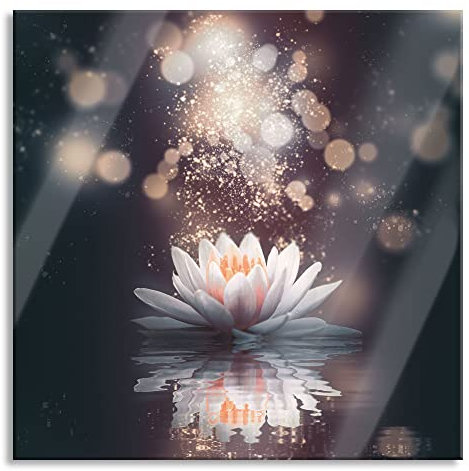 Pixxprint Glasbild, Wandbild auf Echtglas, Magische Lotusblüte mit Glitzerstaub, 60x60 cm, inkl. Aufhängung und Abstandshalter