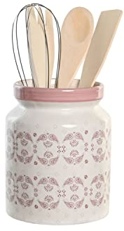 DKD Home Decor Bote para Utensilios de Cocina de la Marca, Color Rosa y Blanco, de Metal y Madera MDF (12 x 12 x 22 centímetros) (5 Unidades)
