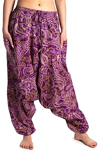 Aladdinbyxor av bomull, harembyxor, med stretchband och två praktiska fickor – perfekt för yoga och som harembyxor, olika mönster, Design 23-2, L/XL