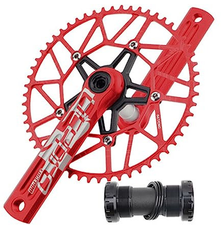 Superleichte Fahrrad-Kurbelgarnitur Hohle Integrierte Kurbel Aus Aluminiumlegierung 170mm 130BCD Fünfklauige Positive Negative Zähne Einzelnes Kettenblatt 50T52T54T56T58T Mit Gewinde BB ( Color : Red