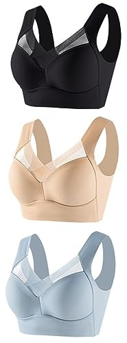 Damen BH Große Brüste Ohne Bügel Comfy Haltungskorrektur BH 3er Pack Große Größen Gepolstert Push Up BH Damen Großer Trägerloser Spitzen Unterwäsche Dünner Verstellbarer BH Sport Bustier (Beige, XXL)