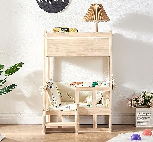 Erhöhtes doppelschichtiges Hundebett mit Matratze, Massivholzrahmen, Zwinger mit Geländer, Treppenschublade – perfekt für das Leben am Bett