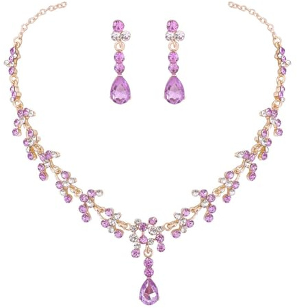 Carufin Braut Hochzeit Kristall Halskette Ohrring Set Braut Halsketten Schmuck Zubehör für Frauen und Mädchen