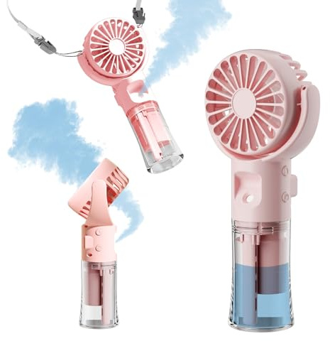 Frelisiy Handventilator, Nebel, Handventilator, wiederaufladbar, batteriebetrieben, tragbar, 4 Geschwindigkeiten, 55 ml Sprühnebel, 360° drehbarer USB-Wasserventilator für Reisen, Camping, Outdoor,