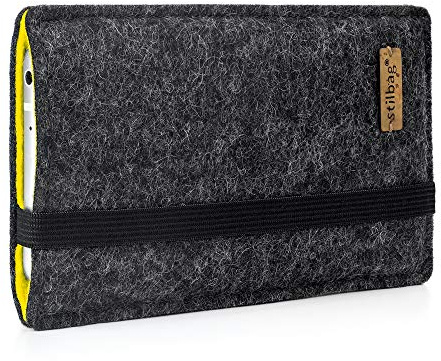 Stilbag maßgeschneiderte Handyhülle FINN - Anfertigung für Smartphones mit Case möglich | Smartphone-Tasche aus Filz | Handy Schutzhülle | Handytasche Made in Germany (Anthrazit - gelb)
