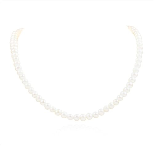 namana Collier Perle Femme en Argent Sterling 925, Collier Argent en Perles d'Eau Douce pour Femme et Jeune Fille, Collier de Perle de 40 a 45 cm avec des Perles de Culture Blanches de 7 mm