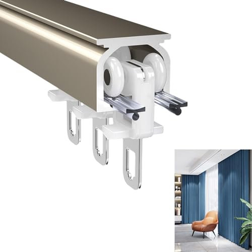 Gardinenstange, 230 cm, 360 cm, 550 cm, robuste Aluminiumlegierung, Gardinenstange für Decke oder Wand, robuste Aluminium-Legierung mit Glattem Gleiten, einfach zu installieren (Gold, 380 cm)