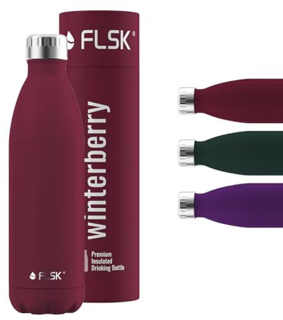 FLSK Trinkflasche – Premium Edelstahl Thermosflasche – 100 % auslaufsicher & kohlensäuregeeignet – hält 24 h kalt & 18 h heiß – BPA-frei (winterberry, 750 ml)