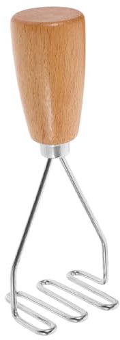 Zerodeko Stainless Steel Potato Masher with Wooden Handle - Kitchen Masher Tool for Mashed Potatoes Baby Food Vegetables - Easy Clean Compact 5.5 Inch Size