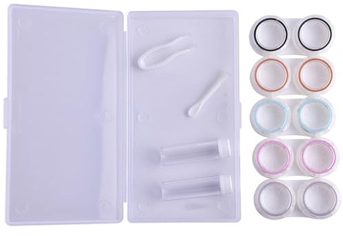TRMFUSA Lot de 5 étuis pour lentilles de contact colorées - Anti-fuite - Portable - Avec aide à l'insertion - Pince à épiler - Flacon de solution - Kit de voyage pour lentilles de contact - Pour la